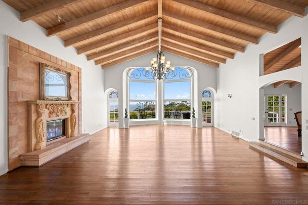 Chandelier, Empty room, Fireplace, Interior, Wooden Beams, Wooden Ceilings, Wood Texture Flooring