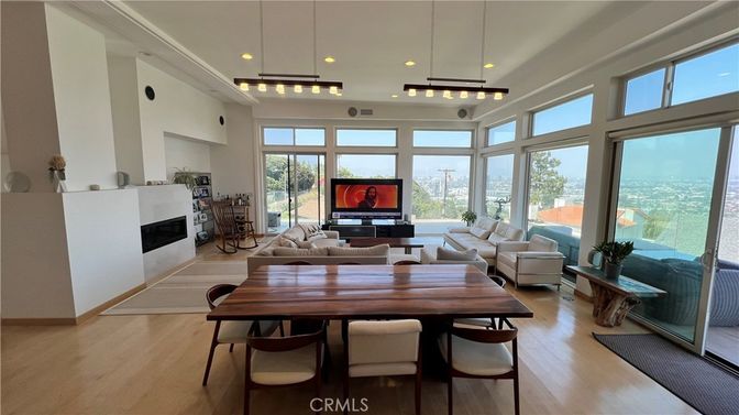 Dining room, Fireplace, Interior, Living room, Pendant Lights, Wood Texture Flooring