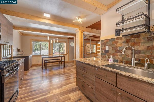Dining room, Interior, Kitchen, Pendant Lights, Wood Texture Flooring
