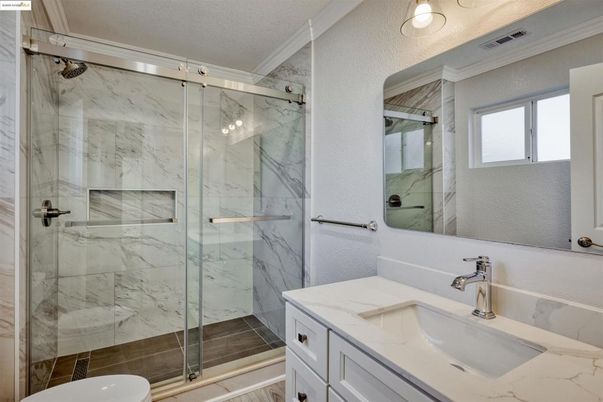 Bathroom, Glass Shower, Interior, Marble Walls