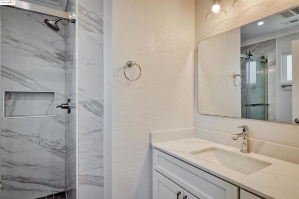 Bathroom, Interior, Marble Walls, Recessed Lighting