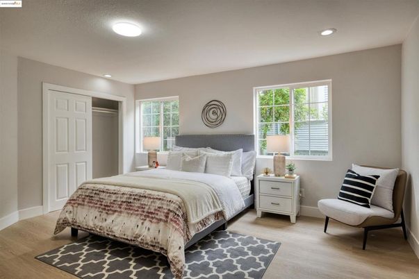 Bedroom, Interior, Recessed Lighting, Wood Texture Flooring