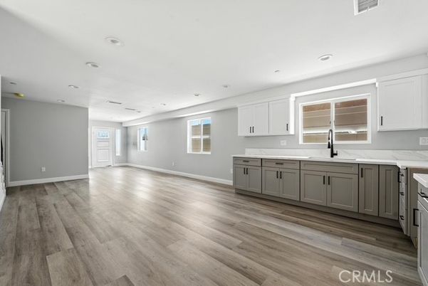 Empty room, Interior, Kitchen, Recessed Lighting, Wood Texture Flooring
