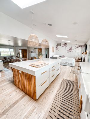 Interior, Kitchen, Living room, Pendant Lights, Recessed Lighting, Wood Texture Flooring