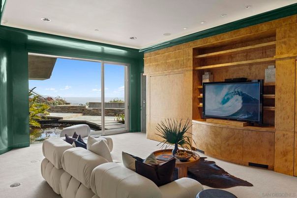 Interior, Living room, Recessed Lighting, Water, Wooden Walls