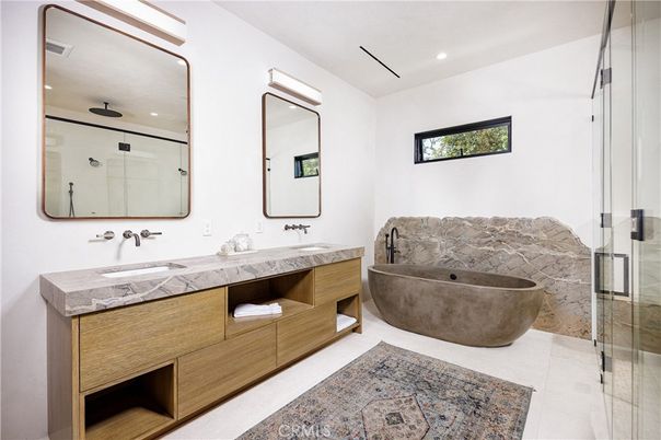 Bathroom, Dual Sink Vanities, Free Standing Baths, Glass Shower, Interior, Recessed Lighting