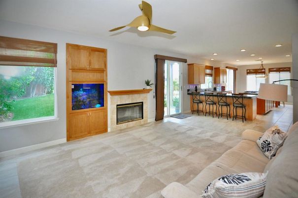Fireplace, Interior, Kitchen, Living room, Pendant Lights, Recessed Lighting