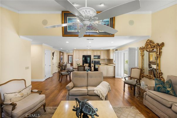 Dining room, Interior, Kitchen, Living room, Recessed Lighting, Stainless Steel Appliances, Wood Texture Flooring