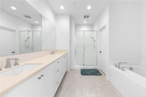 Bathroom, Dual Sink Vanities, Glass Shower, Interior, Recessed Lighting