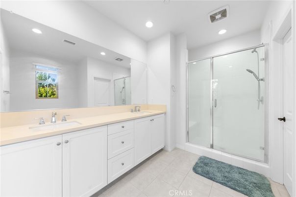 Bathroom, Dual Sink Vanities, Glass Shower, Interior, Recessed Lighting