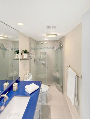 Bathroom, Dual Sink Vanities, Glass Shower, Interior, Recessed Lighting