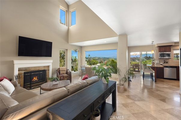 Dining room, Fireplace, Interior, Kitchen, Living room, Pendant Lights, Recessed Lighting, Stainless Steel Appliances