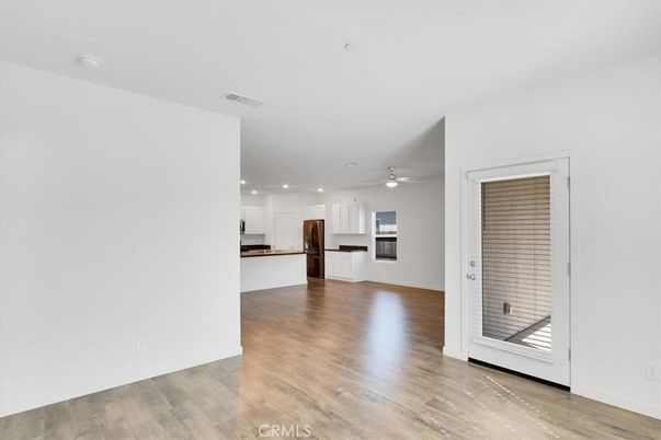 Empty room, Interior, Kitchen, Recessed Lighting, Wood Texture Flooring