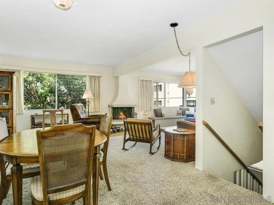 Dining room, Fireplace, Interior, Living room, Pendant Lights