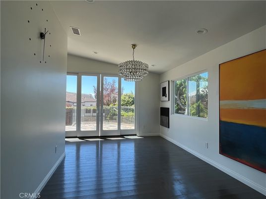 Chandelier, Empty room, Interior, Recessed Lighting, Wood Texture Flooring