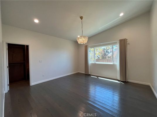 Chandelier, Empty room, Interior, Recessed Lighting, Wood Texture Flooring