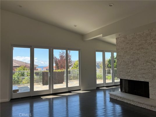 Empty room, Fireplace, Interior, Recessed Lighting, Wood Texture Flooring