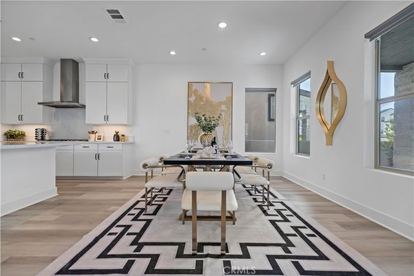 Dining room, Interior, Kitchen, Marble Walls, Recessed Lighting, Wood Texture Flooring