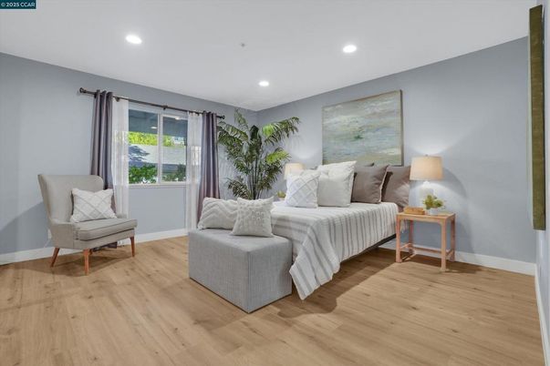 Bedroom, Interior, Recessed Lighting, Wood Texture Flooring