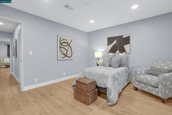 Bedroom, Interior, Recessed Lighting, Wood Texture Flooring