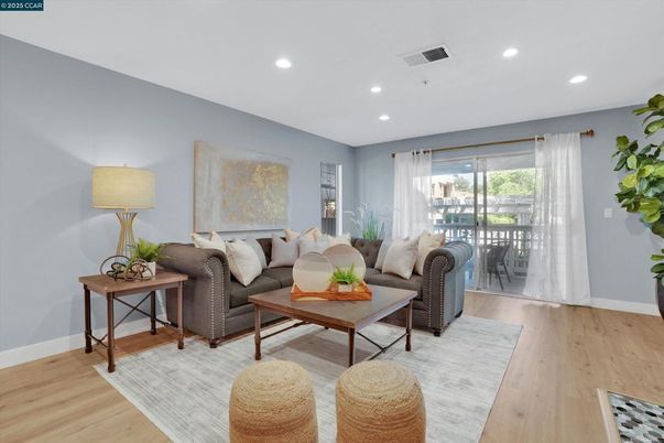 Dining room, Interior, Living room, Recessed Lighting, Wood Texture Flooring