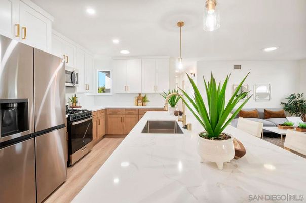 Interior, Kitchen, Living room, Pendant Lights, Recessed Lighting, Stainless Steel Appliances, Wood Texture Flooring