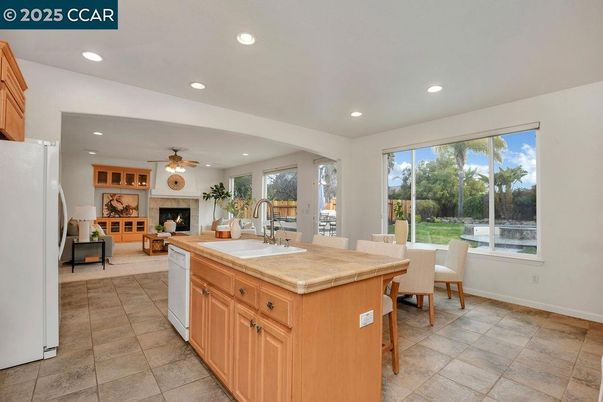 Dining room, Fireplace, Interior, Kitchen, Living room, Recessed Lighting