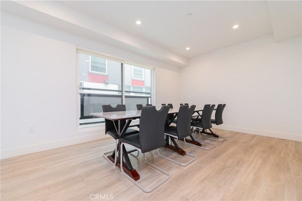 Dining room, Interior, Recessed Lighting, Wood Texture Flooring