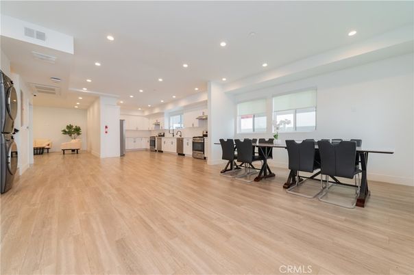 Dining room, Interior, Kitchen, Recessed Lighting, Wood Texture Flooring