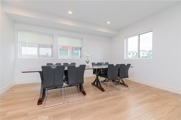 Dining room, Interior, Recessed Lighting, Wood Texture Flooring