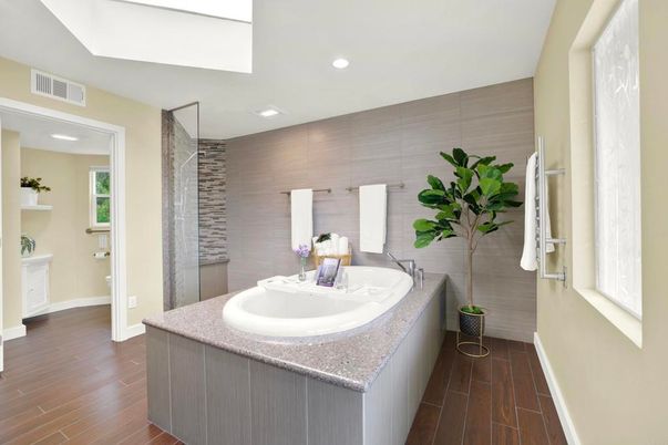 Bathroom, Interior, Recessed Lighting, Wood Texture Flooring