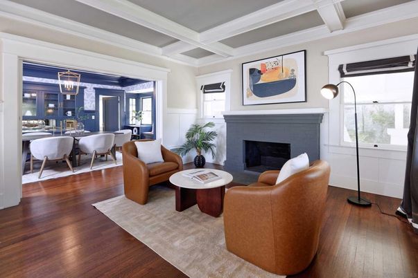 Dining room, Fireplace, Interior, Living room, Pendant Lights, Wood Texture Flooring