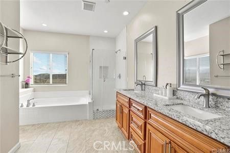 Bathroom, Dual Sink Vanities, Interior, Marble, Recessed Lighting