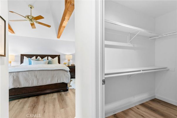 Bedroom, Interior, Walk-in Closets, Wooden Beams, Wood Texture Flooring