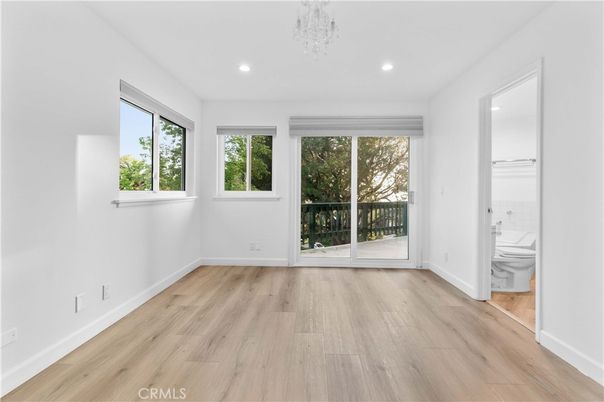 Bathroom, Chandelier, Empty room, Interior, Recessed Lighting, Wood Texture Flooring