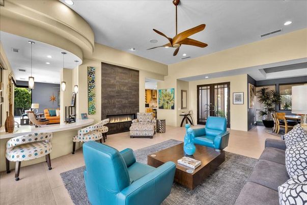 Dining room, Fireplace, Interior, Living room, Pendant Lights, Recessed Lighting