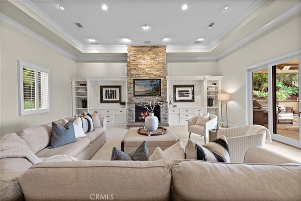 Fireplace, Interior, Living room, Recessed Lighting, Stone Walls