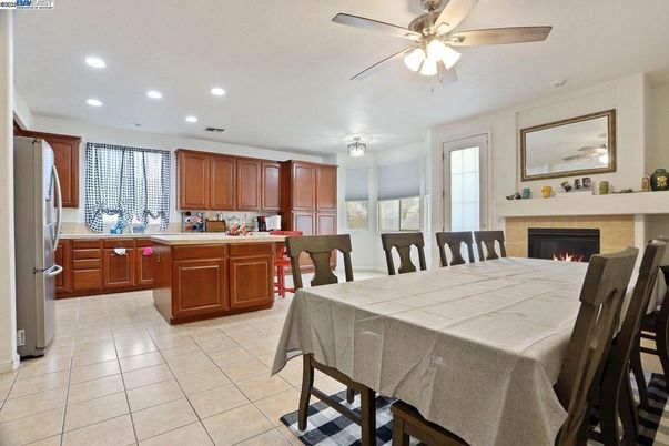 Dining room, Fireplace, Interior, Kitchen, Recessed Lighting