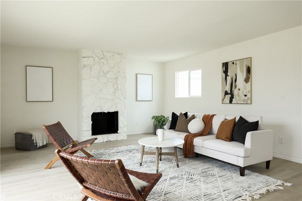 Fireplace, Interior, Living room, Marble Walls, Wood Texture Flooring