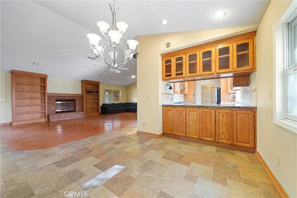 Chandelier, Empty room, Fireplace, Interior, Kitchen, Recessed Lighting