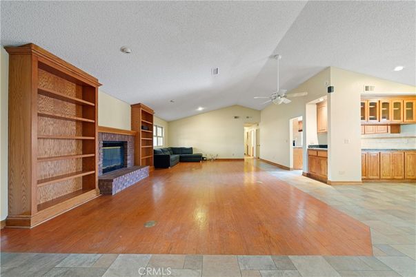 Empty room, Fireplace, Interior, Recessed Lighting, Wood Texture Flooring