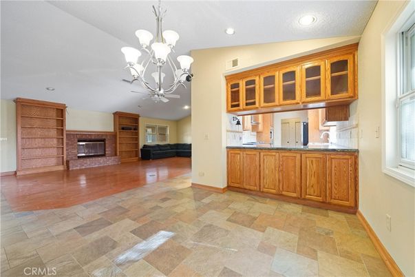 Chandelier, Empty room, Fireplace, Interior, Kitchen, Recessed Lighting