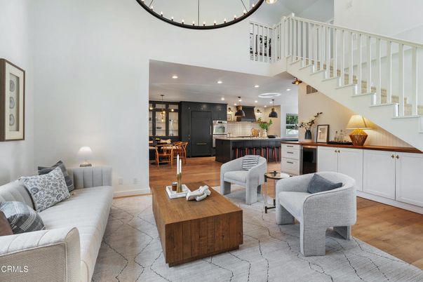 Interior, Kitchen, Living room, Pendant Lights, Recessed Lighting, Wood Texture Flooring