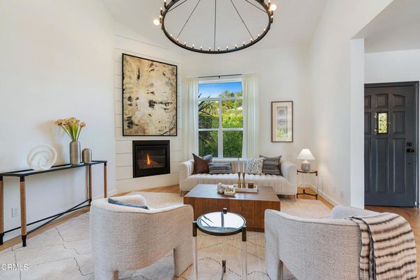 Fireplace, Interior, Living room, Pendant Lights, Wood Texture Flooring