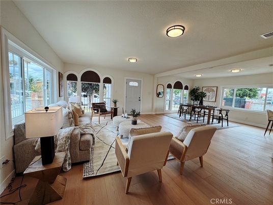 Dining room, Interior, Living room, Recessed Lighting, Wood Texture Flooring