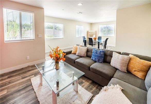 Dining room, Interior, Living room, Recessed Lighting, Wood Texture Flooring