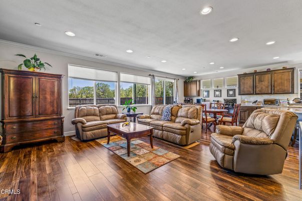 Dining room, Interior, Living room, Recessed Lighting, Wood Texture Flooring