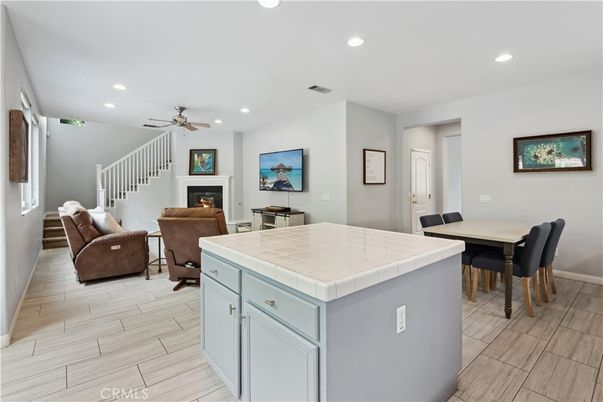 Dining room, Fireplace, Interior, Living room, Recessed Lighting