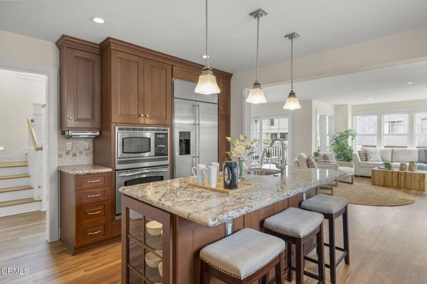 Interior, Kitchen, Living room, Pendant Lights, Recessed Lighting, Stainless Steel Appliances, Wood Texture Flooring