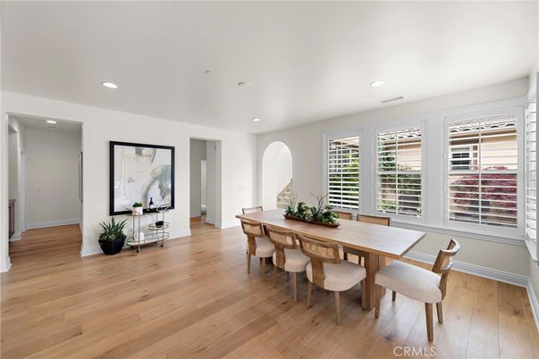 Dining room, Interior, Recessed Lighting, Wood Texture Flooring